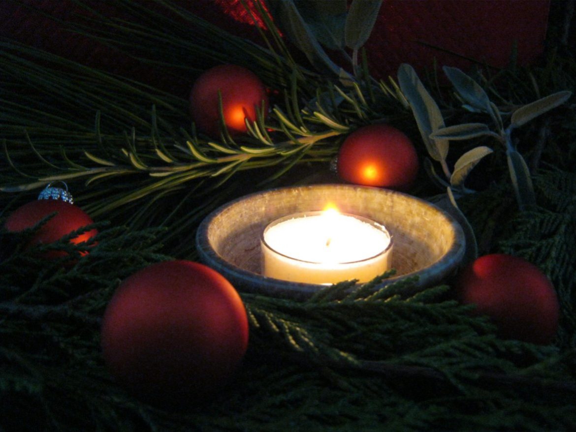 evergreens and candle decoration
